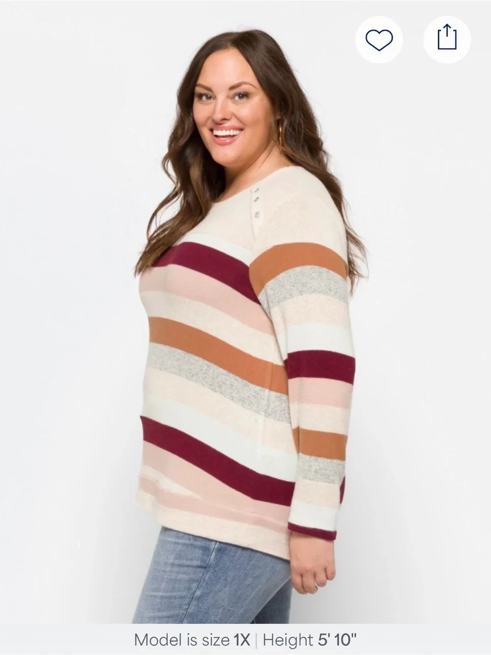 Market & Spruce Gloria Button Detail Brushed Knit Top Striped Plus Size 2X - Picture 3 of 10